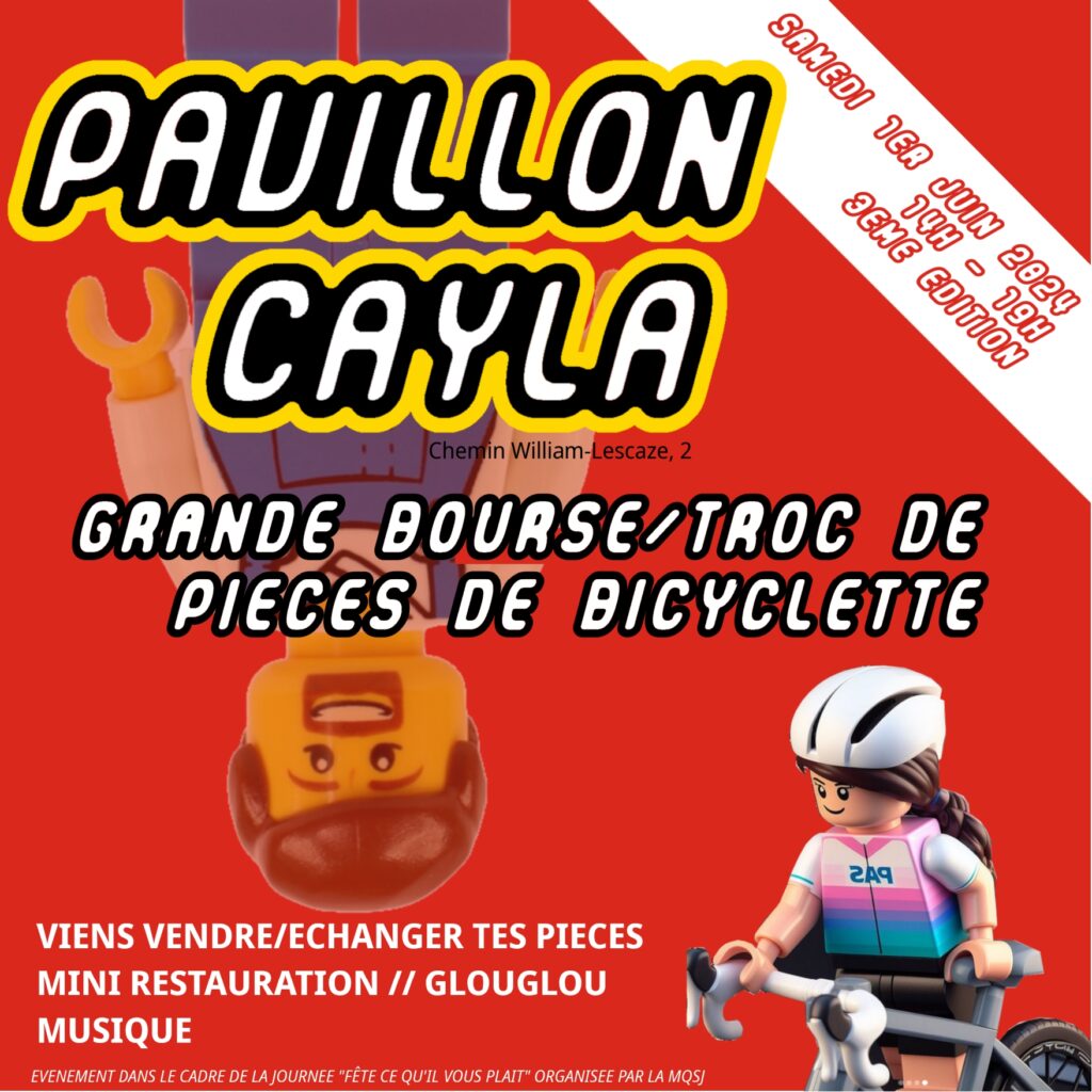 Grande bourse/troc de pièces de bicyclette au Pavillon Cayla, 3e édition, 1er juin 2024, 14h - 19h